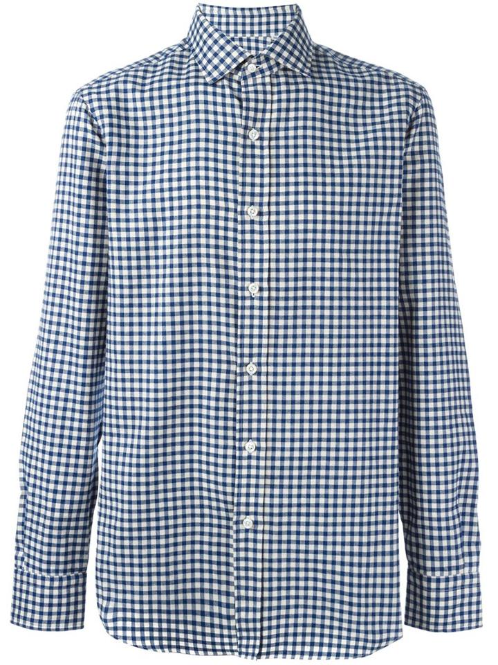 Salvatore Piccolo Checked Classic Shirt, Men's, Size: 42, Blue, Cotton