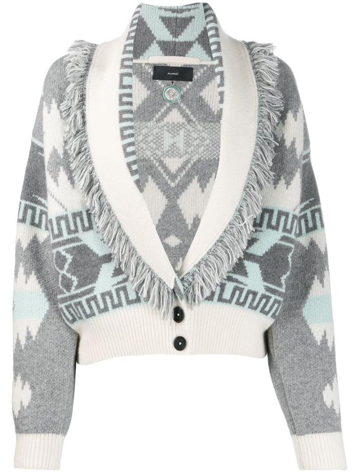 Alanui Frayed Lappel Cardigan - Grey