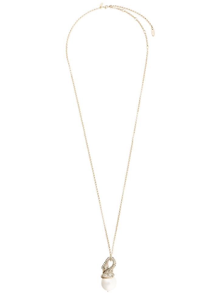 Lanvin Long Embellished Swan Necklace - Metallic