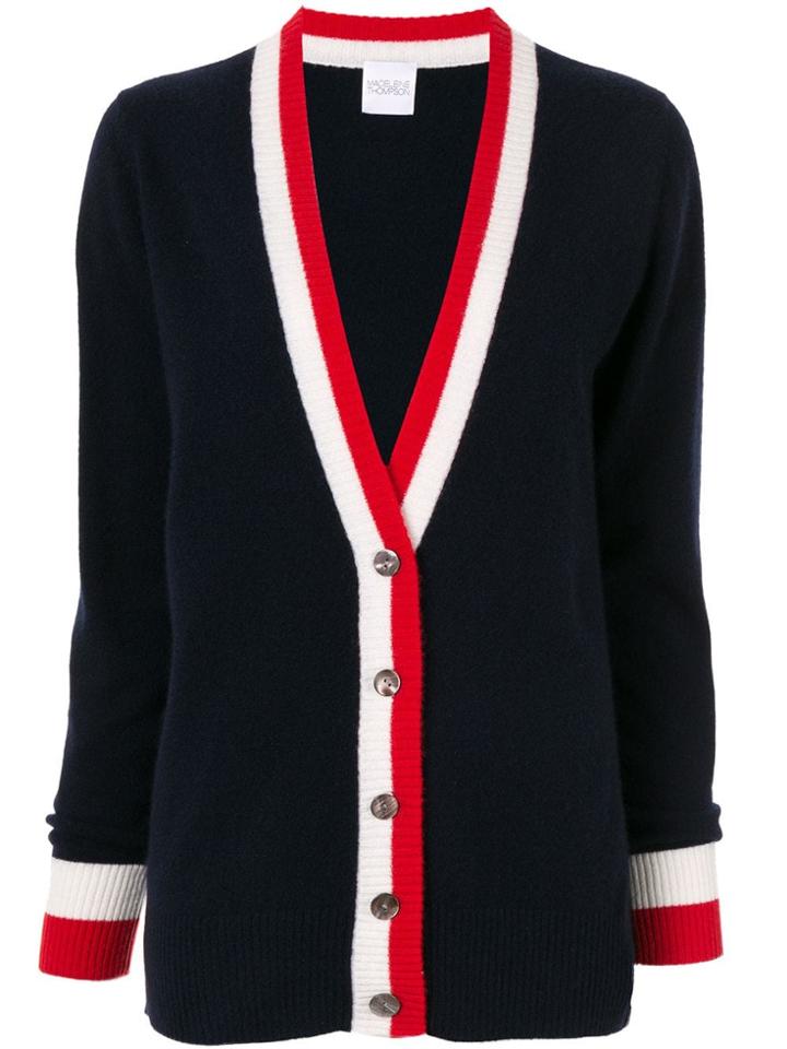 Madeleine Thompson Cashmere Striped Trim Cardigan - Blue