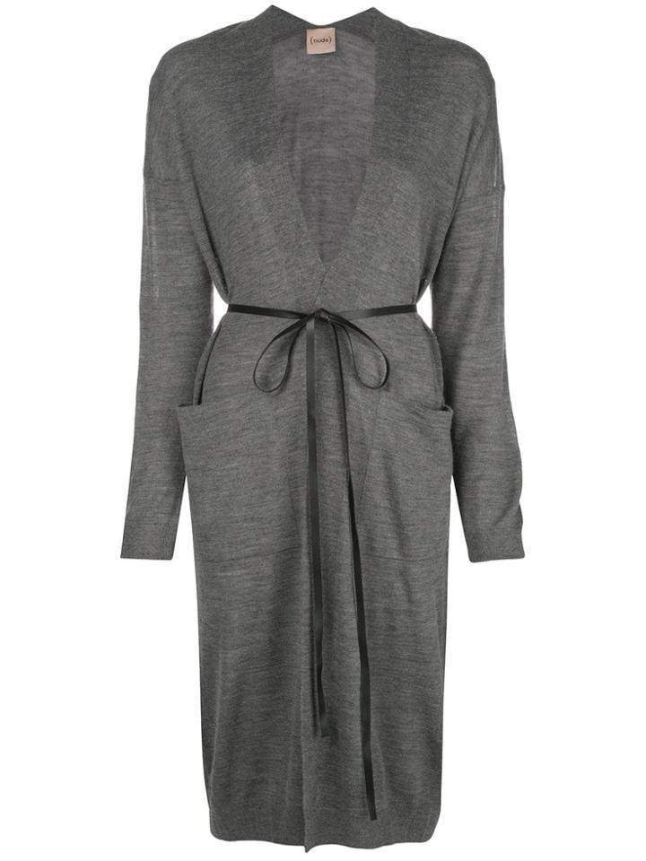 Nude Melange Tie Waist Cardigan - Grey