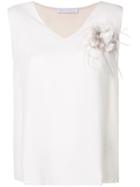 Fabiana Filippi V-neck Flower Brooch T-shirt - Nude & Neutrals