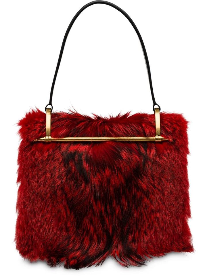 Prada Leather And Fur Shoulder Bag - Red