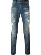 Diesel Distressed Straight Leg Jeans, Men's, Size: 31/32, Blue, Cotton/spandex/elastane