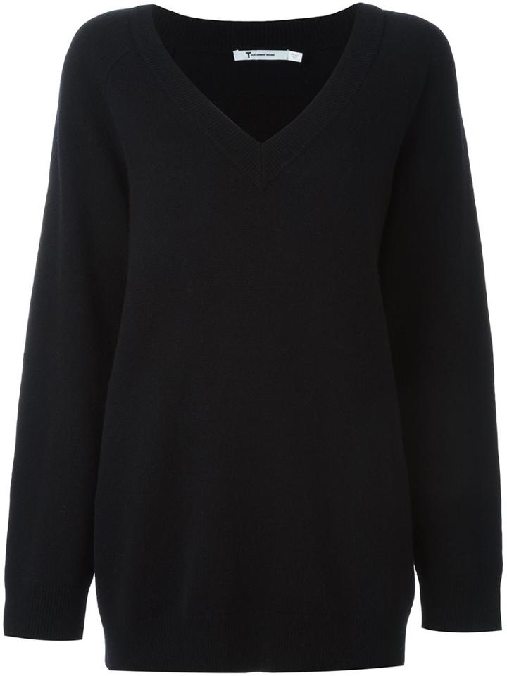 T By Alexander Wang Oversized V-neck Jumper, Women's, Size: Xs, Black, Cashmere/wool