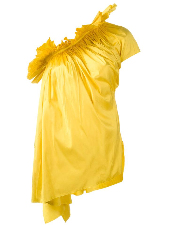 Marques'almeida Ruffled One-shoulder Asymmetric Top, Women's, Size: Small, Yellow/orange, Silk