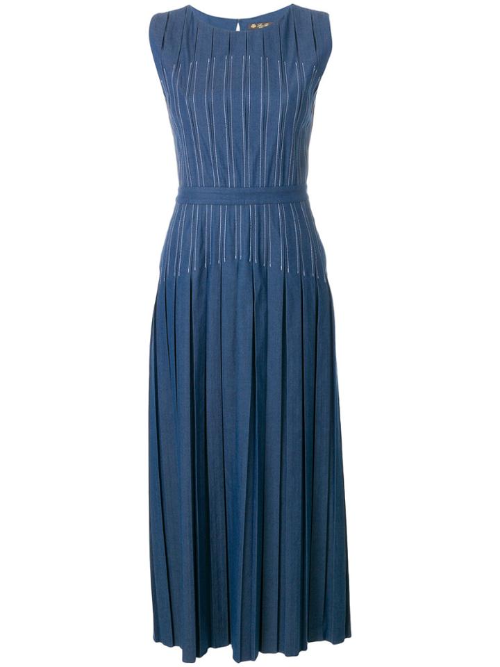Loro Piana Inverted Pleat Fitted Denim Dress - Blue