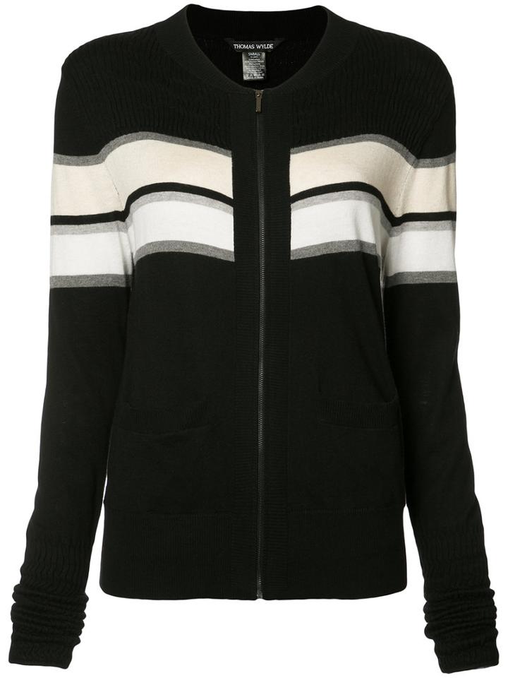 Thomas Wylde Merinda Striped Cardigan, Women's, Size: Medium, Black, Silk/cotton/viscose/spandex/elastane