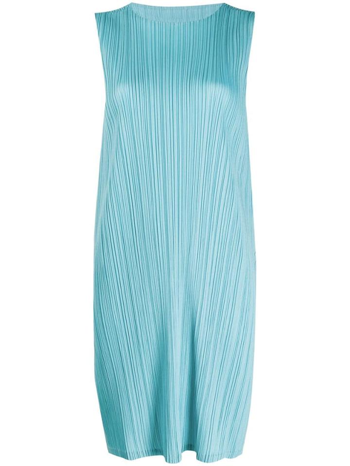 Pleats Please Issey Miyake Sleeveless Pleated Dress - Blue