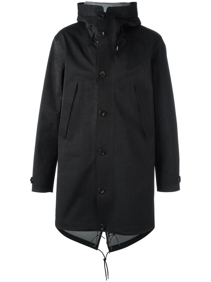 Ten-c Zipped Hooded Mid Coat, Men's, Size: 52, Black, Polyester/polyamide/polyurethane