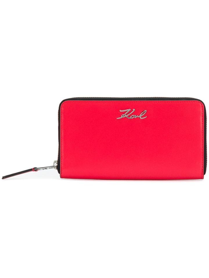 Karl Lagerfeld Signature Zip Around Wallet - Red