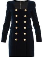 Balmain Double-breasted Buttoned Dress, Women's, Size: 40, Blue, Cotton/viscose/metal (other)