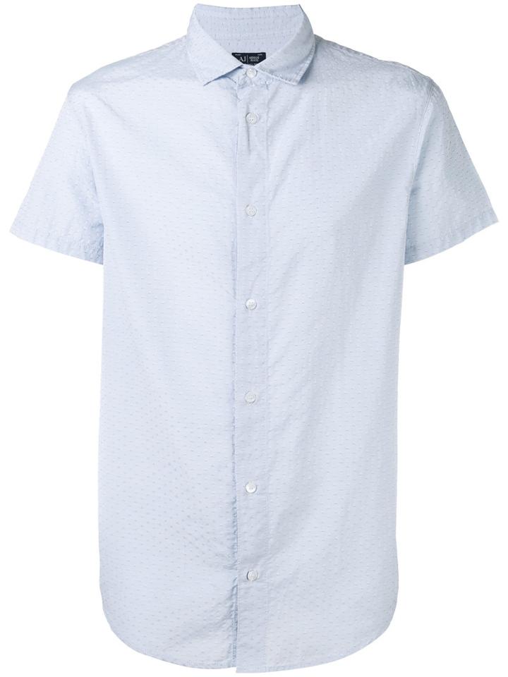 Armani Jeans Classic Short-sleeved Shirt, Men's, Size: Small, Blue, Cotton/polyester