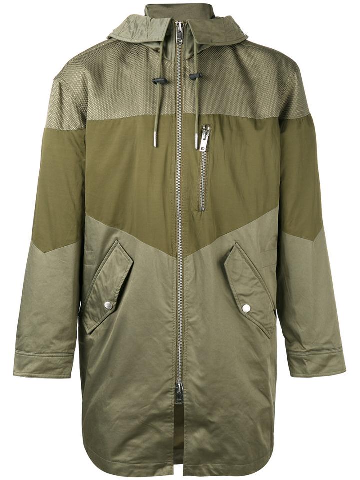 Diesel Panelled Military Jacket, Men's, Size: Medium, Green, Cotton/nylon/polyester