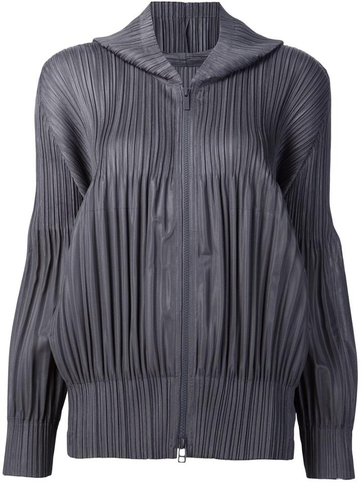 Pleats Please By Issey Miyake Pleated Hoodie, Women's, Size: 5, Grey, Polyester