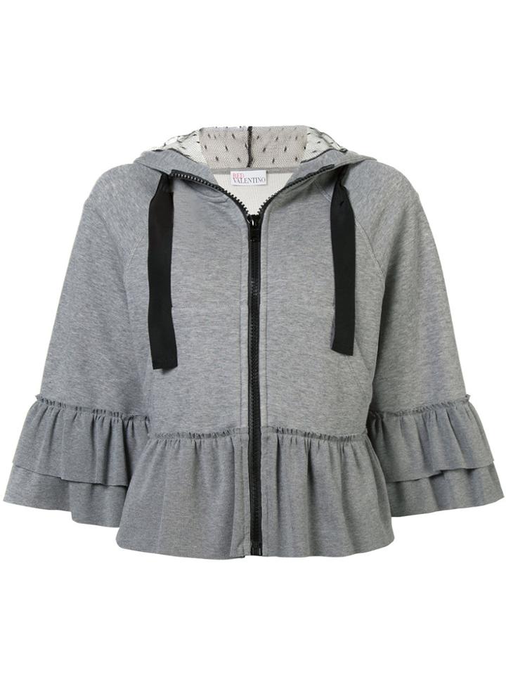 Red Valentino Ruffled Zipped Hoodie - Grey