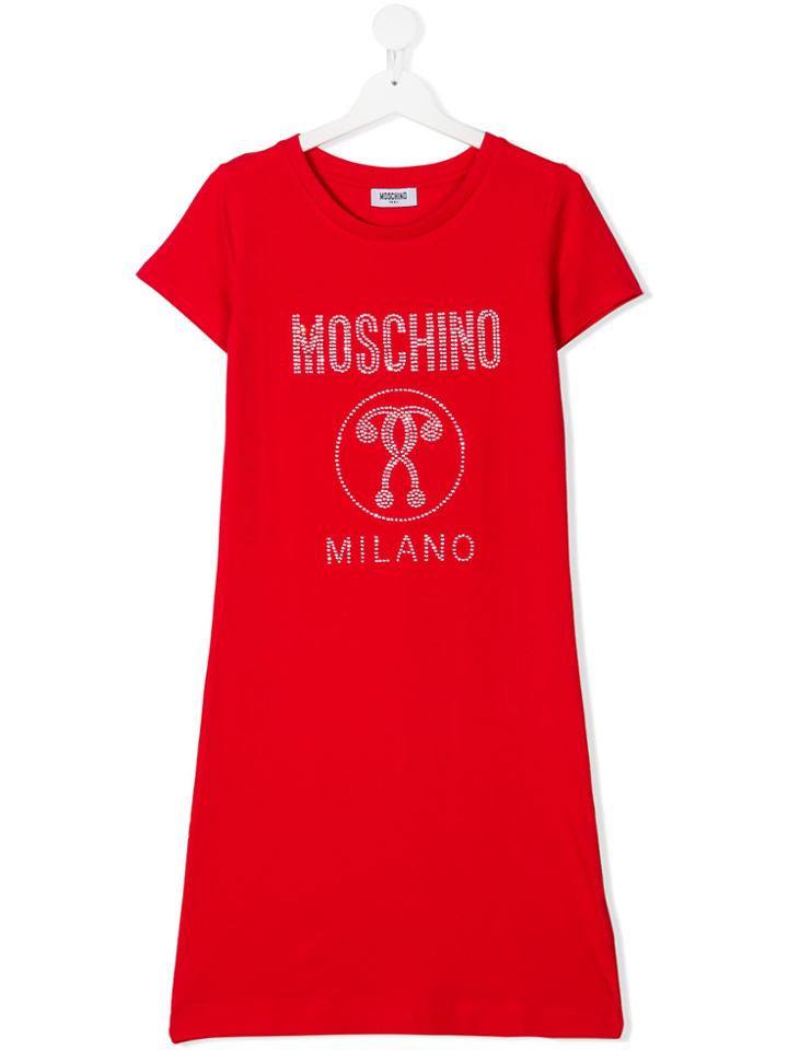 Moschino Kids Crystal Embellished Logo Dress - Red