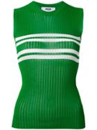 Msgm - Striped Detail Ribbed Tank - Women - Viscose - Xs, Green, Viscose