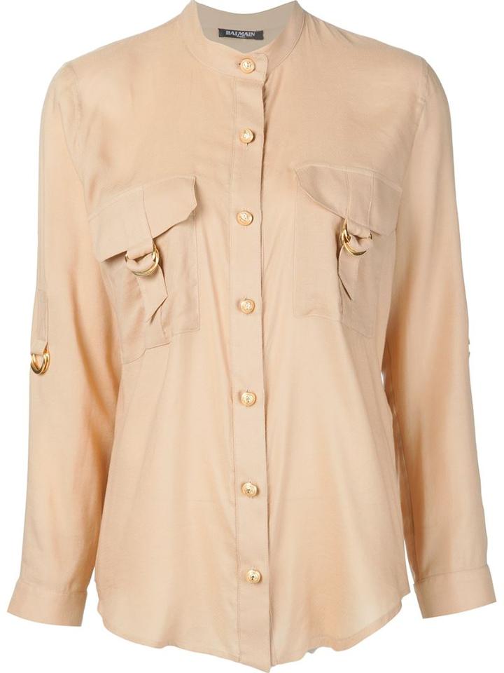 Balmain Buckle Pocket Shirt, Women's, Size: 38, Nude/neutrals, Cotton/modal