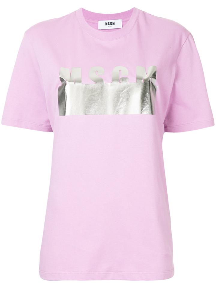 Msgm Metallic Logo T-shirt - Pink & Purple