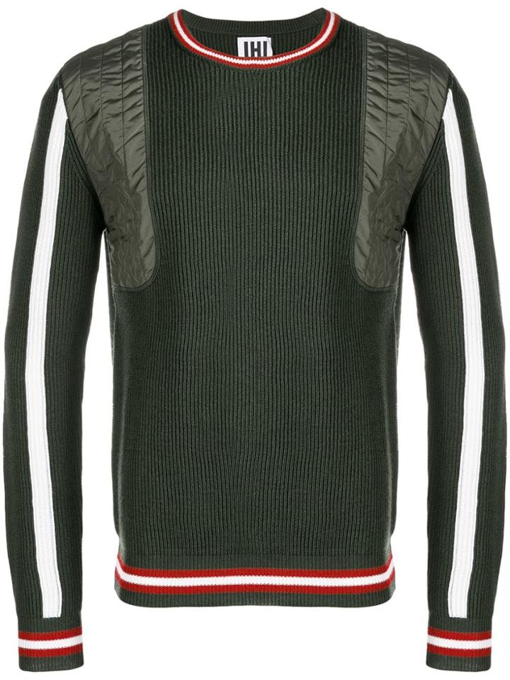 Les Hommes Urban Ribbed Knit Panelled Sweater - Green