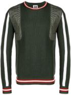 Les Hommes Urban Ribbed Knit Panelled Sweater - Green