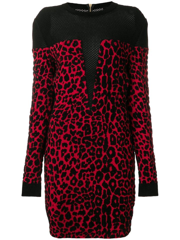 Balmain Tiger Print Mini Dress - Red
