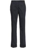 Golden Goose Navy And Silver Metallic Venice Pinstripe Trousers - Blue