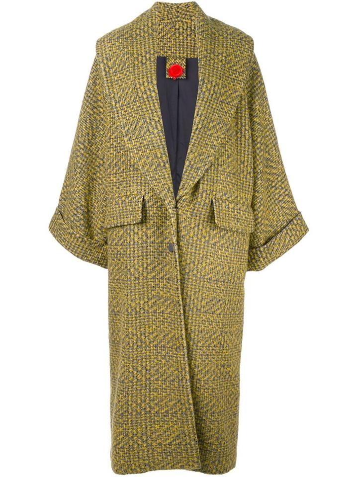 Ultràchic Plaid Oversized Coat, Women's, Size: 36, Yellow/orange, Cotton/acrylic/nylon/pbt Elite