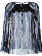 Giamba Floral Print Sheer Blouse, Women's, Size: 42, Black, Silk/polyester