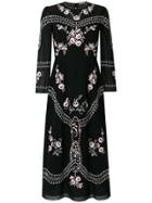 Vilshenko Floral Embroidered Midi Dress - Black