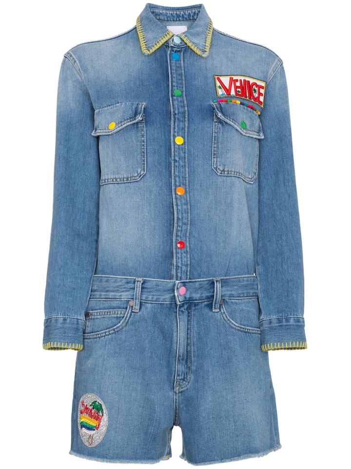 Mira Mikati Patch Denim Playsuit - Blue
