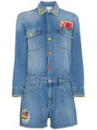 Mira Mikati Patch Denim Playsuit - Blue