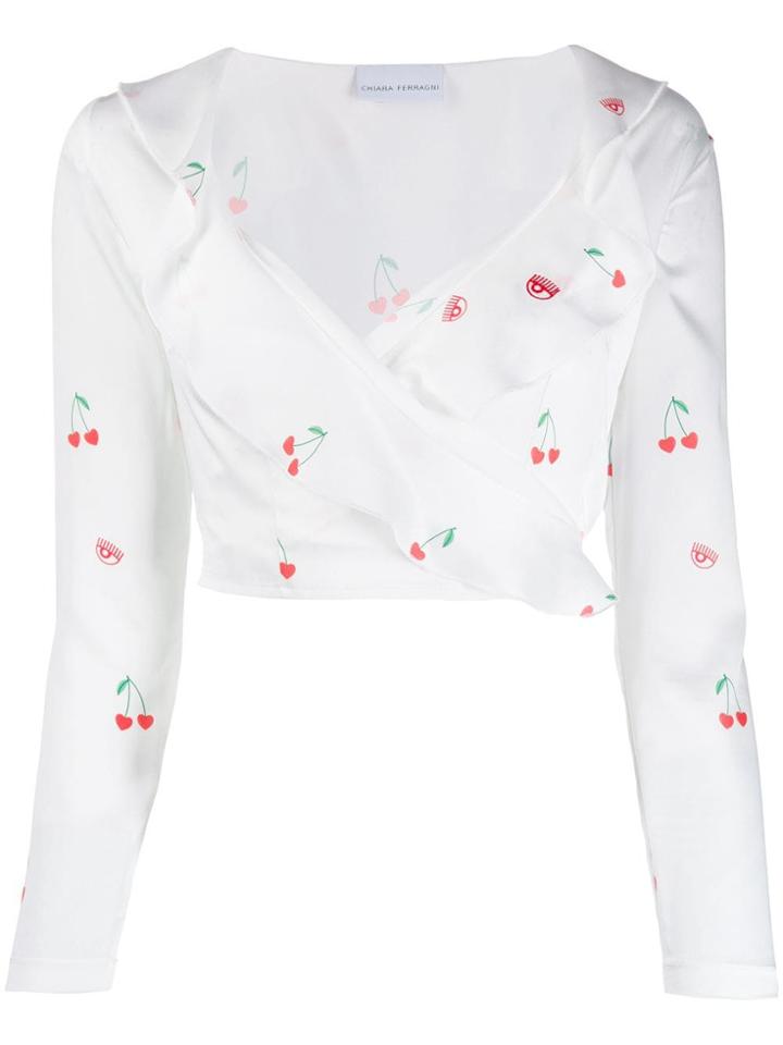 Chiara Ferragni Cherry Print Wrap Top - White
