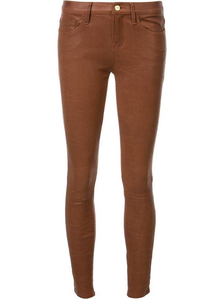 Frame Denim Cropped Skinny Trousers, Women's, Size: 25, Brown, Leather