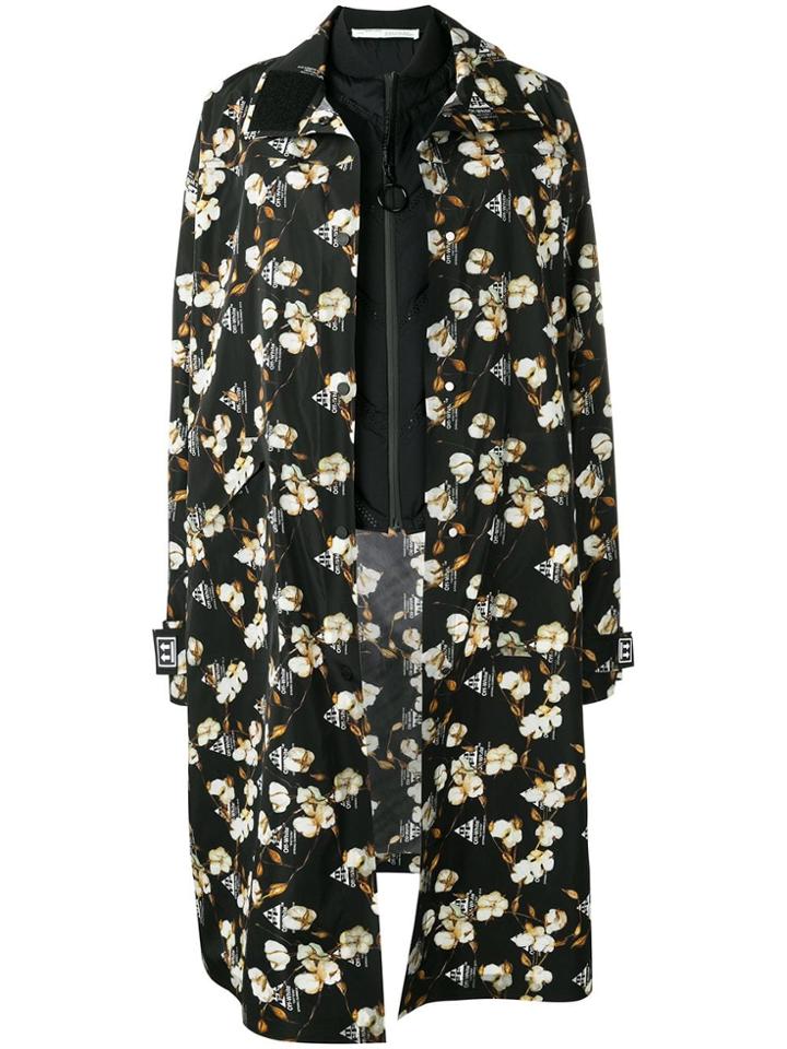 Off-white Floral Oversized Overcoat - Black