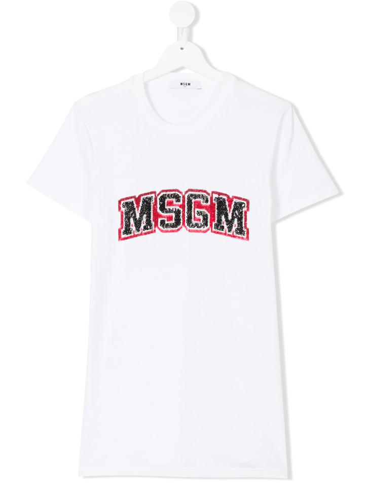 Msgm Kids Teen Sequin Logo T-shirt - White