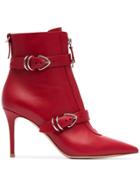 Gianvito Rossi Buckle Detail Pointed Toe Leather Ankle Boots - Red