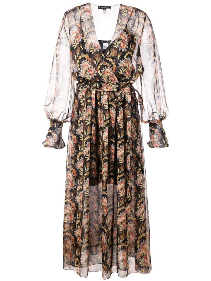 Oscar De La Renta Floral Wrap-around Dress - Black