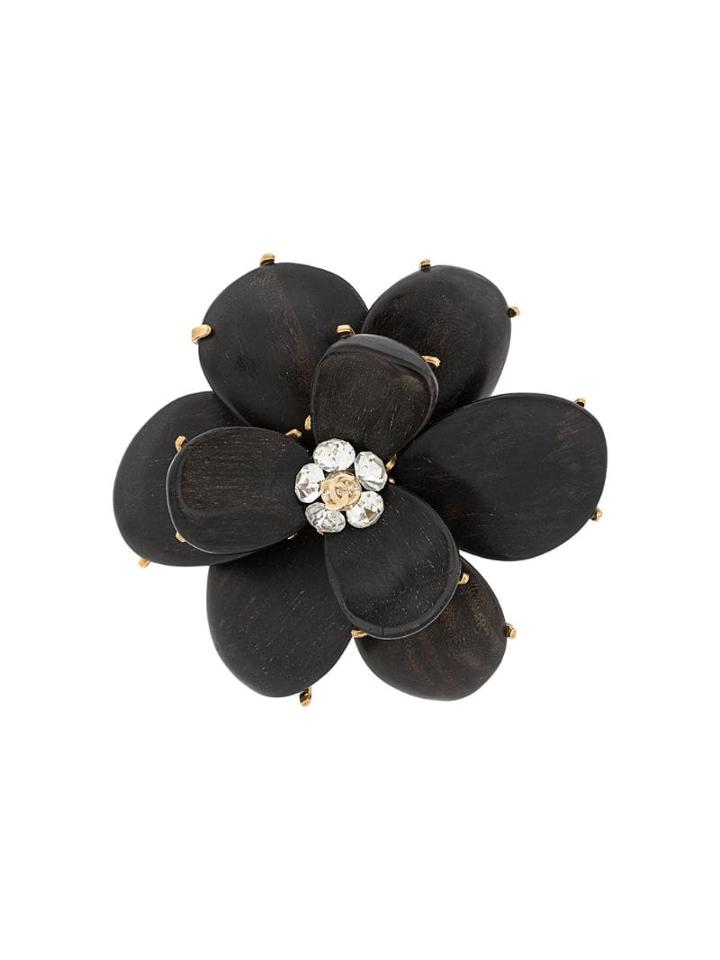 Chanel Pre-owned Embellished Camélia Brooch - Black