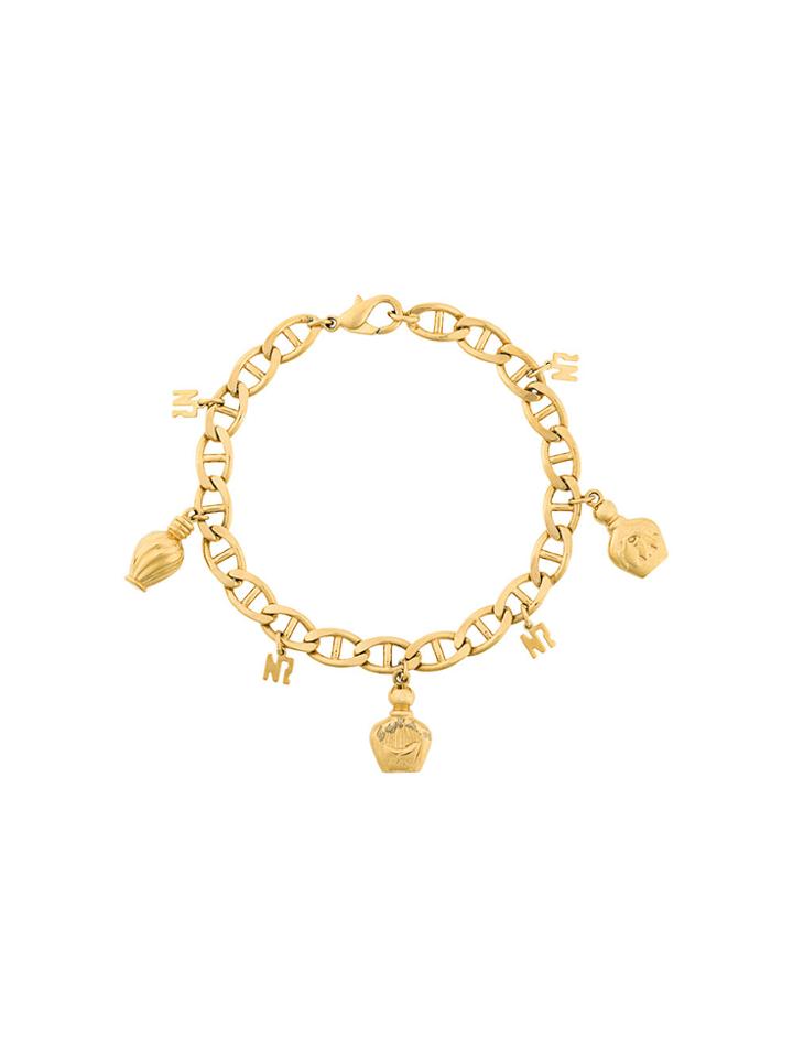 Nina Ricci Vintage Perfume Bottle Charm Chain Bracelet - Metallic