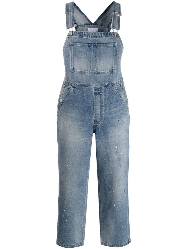 John Elliott Cropped Denim Overalls - Blue