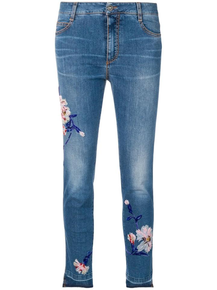 Ermanno Scervino Cropped Skinny Jeans With Floral Embellishments -