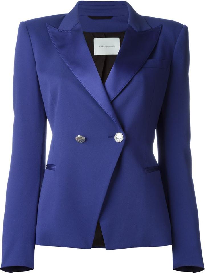 Pierre Balmain Peaked Lapel Blazer, Women's, Size: 38, Blue, Acetate/viscose/spandex/elastane/rayon