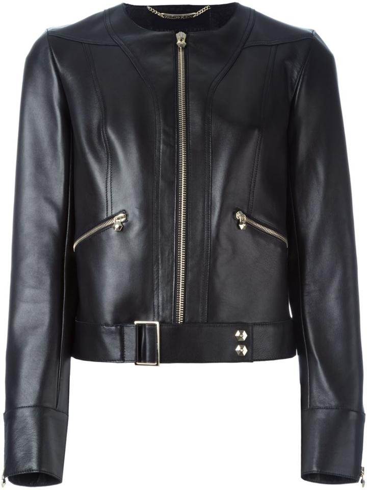 Philipp Plein 'patience' Jacket, Women's, Size: Large, Black, Lamb Skin/polyester/acetate/cotton