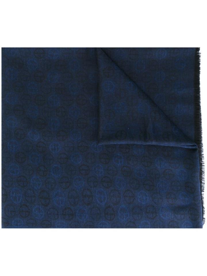 Giorgio Armani Monogrammed Scarf, Men's, Blue, Silk/cashmere/wool