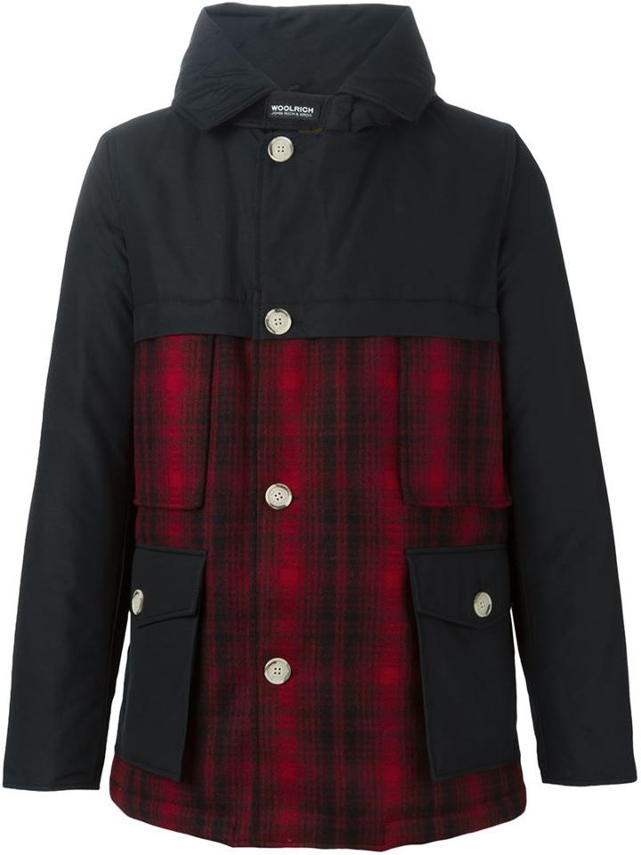 Woolrich Check Panel Padded Jacket, Men's, Size: Large, Black, Feather Down/nylon/wool