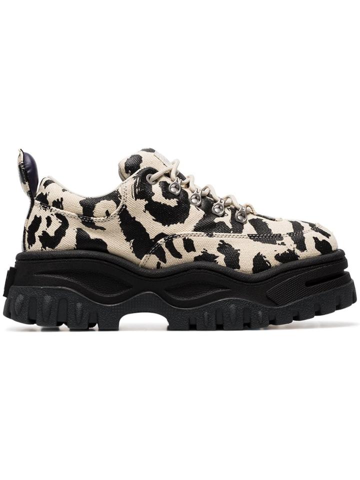 Eytys Cream Angel Leopard Print Chunky Canvas Sneakers - Black