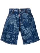 Dsquared2 Stamped Wide Denim Shorts - Blue