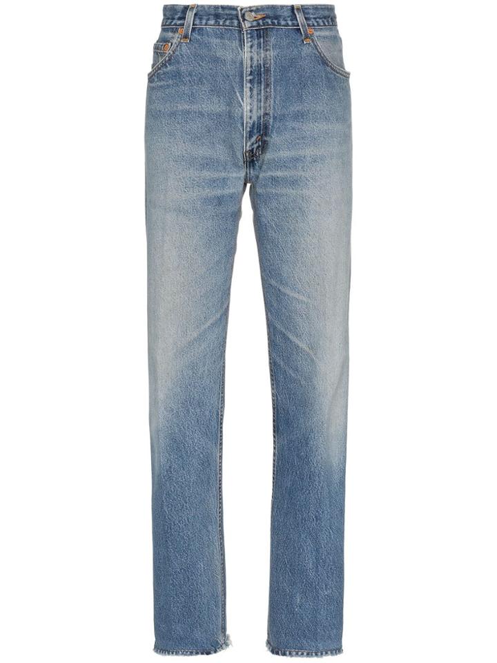 Re/done Straight Leg High-waisted Cotton Jeans - Blue